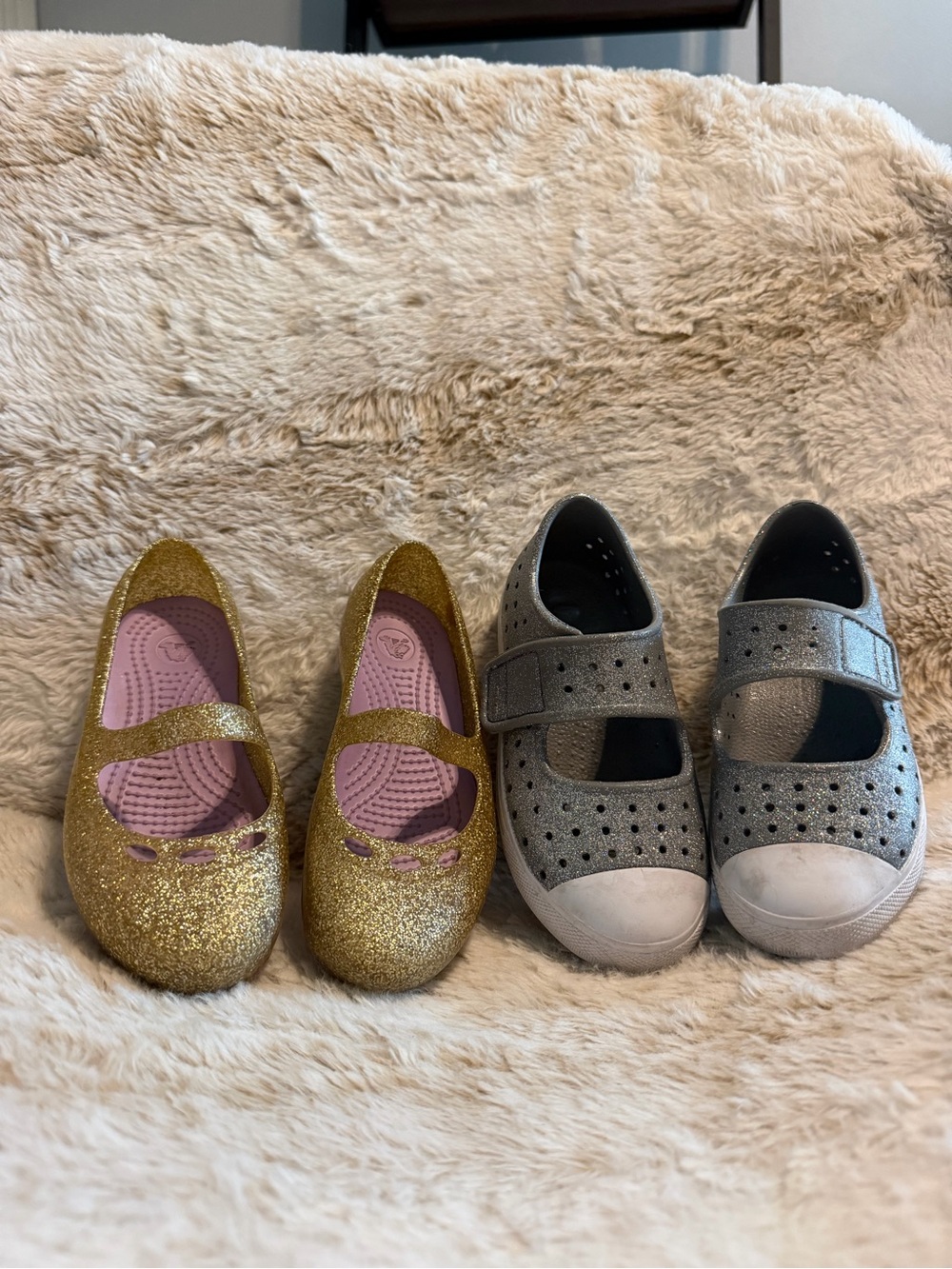 Girls Size 9 Shoe Bundle - Skechers Sparkle Mary Janes & Crocs Glitter Flats